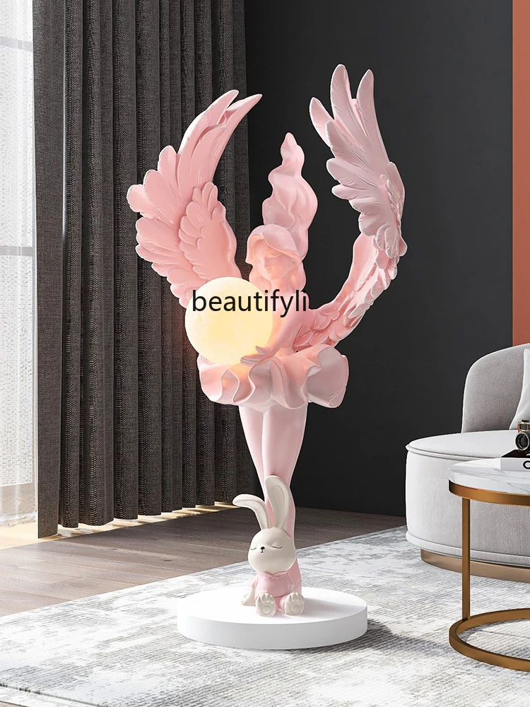 Cream Wind Angel Girl Large Floor Ornaments Home Decorations Living Room Sofa next to Ambience Light Housewarming Gift