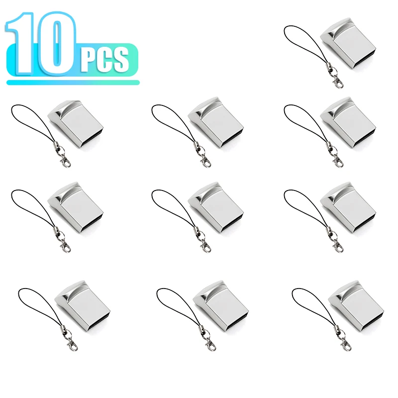 10PCS LOT Mini Metal USB Flash Drive 128GB 64GB 32GB Wholesale Memory Stick USB2.0 Stick 16G 8G Free Chain Pen Drive 4G USB Disk
