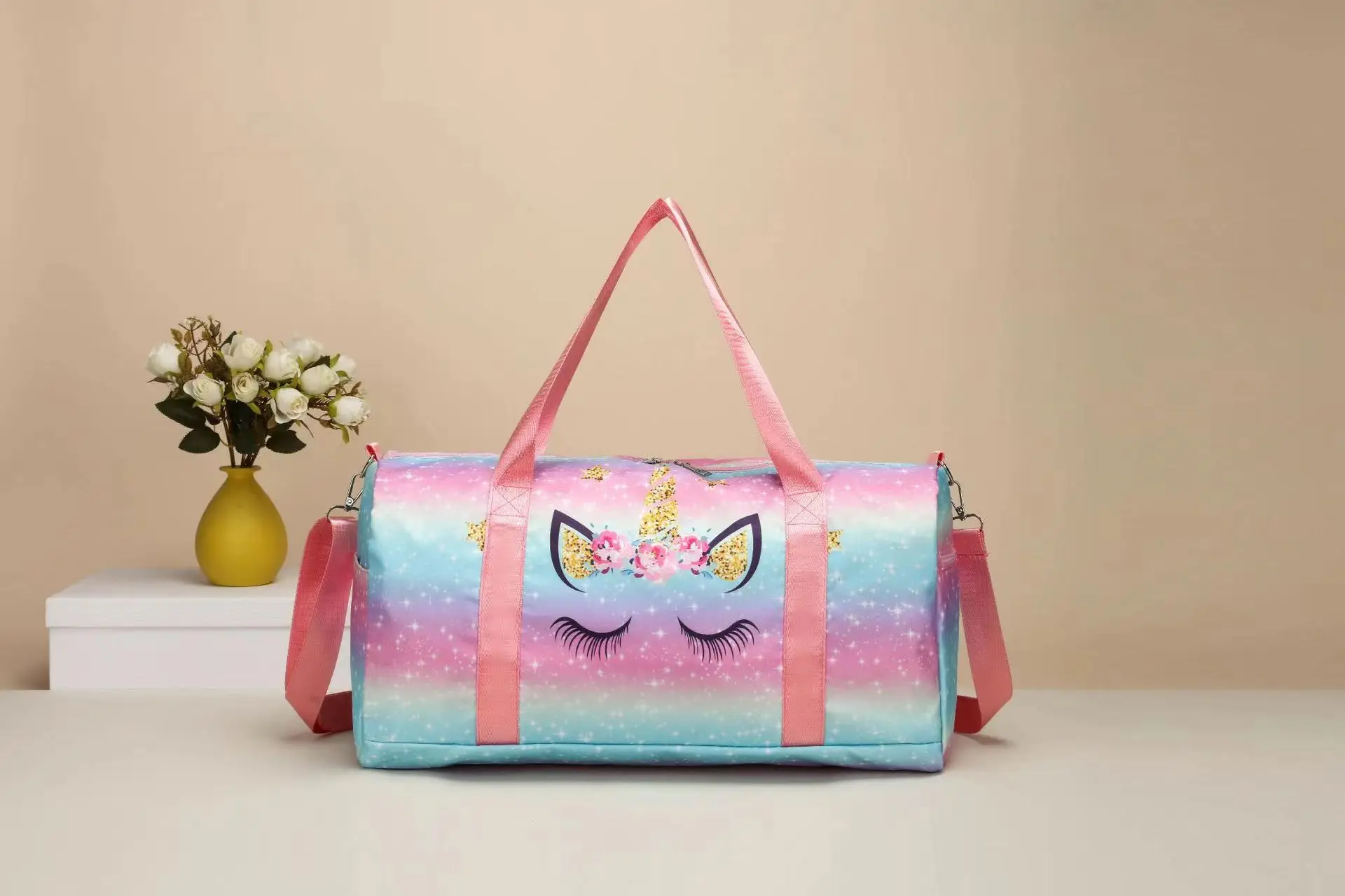 Children Outdoor Travel Bag Unicorn Print Shoulder Crossbody Bag Large Capacity For Wet And Dry Separation Fitness Tote Bag