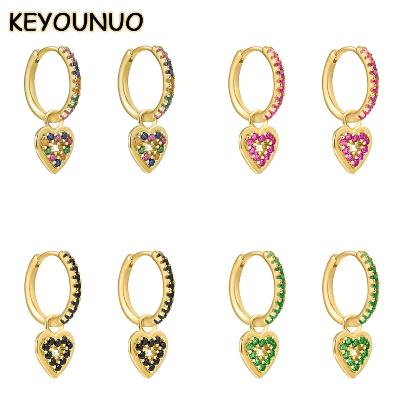 KEYOUNUO Gold Filled Dangle Hoop Earrings Set For Women Ear Cuffs Colorful Zircon Stud Earrings Fashion Party Jewelry Wholesale