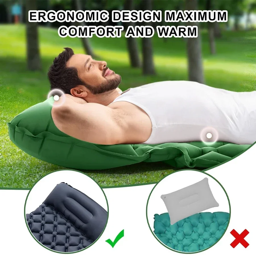 

1pc Ultralight Inflatable Sleeping Pad with Pillow,Built-in Foot Pump,Compact for Camping Backpacking Hiking Traveling Tent