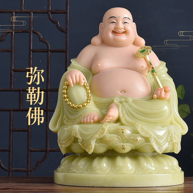 High grade jade Buddha God statue Asia HOME company shop bring money GOOD luck RUYI MI LE FO Maitreya gilding