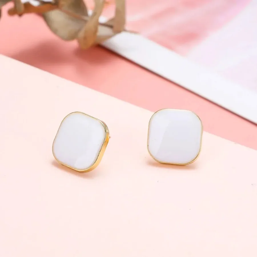 Enamel White Color Square Stud Earring for Women Korean Simple Geometry Temperament Jewelry Christmas Girlfriend Gift
