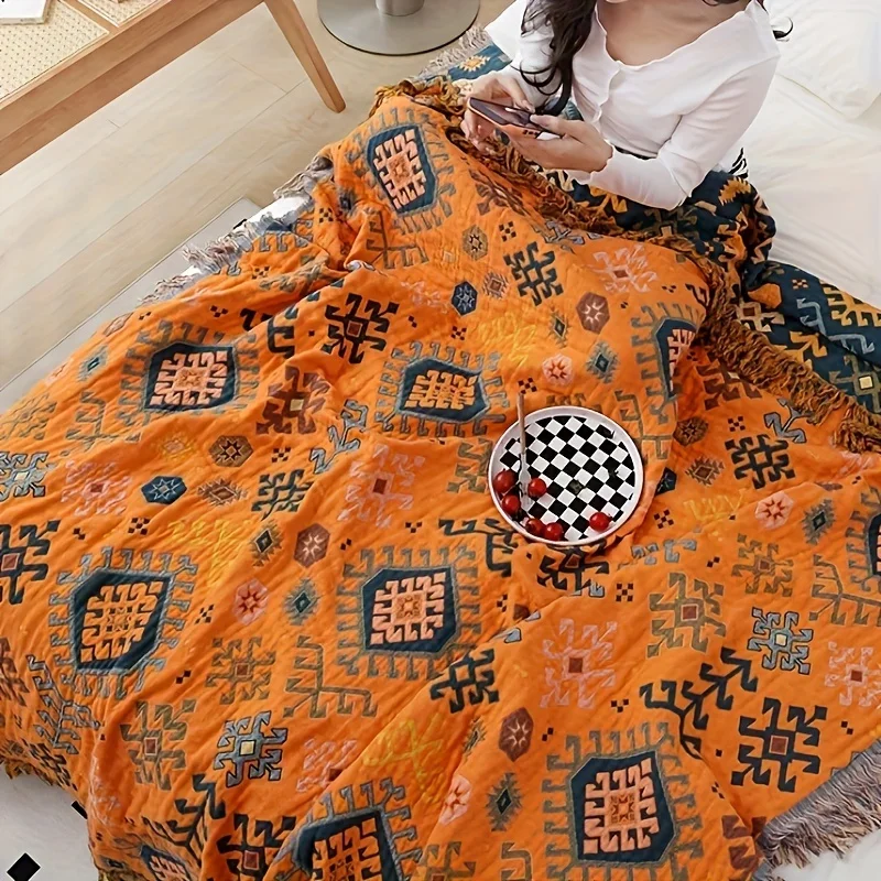 Ultra-Soft, Breathable Cotton Throw Blanket With Tassels - Versatile For All Seasons, Machine Washable & Dryable, Perfect For So