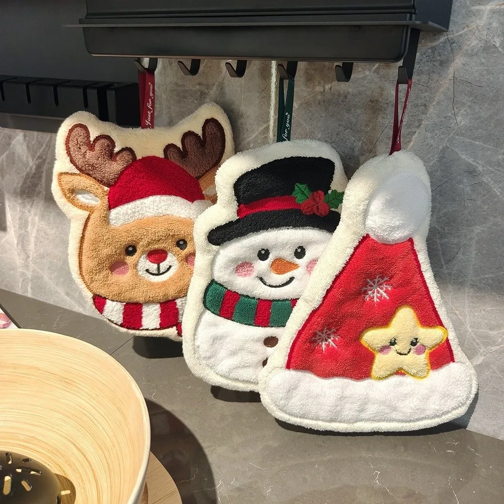 Creative Cartoon Christmas Hand Towel Coral Fleece Absorbent Snowman Wipe Cloth Quick-drying Christmas Decor Bathroom Hand Cloth