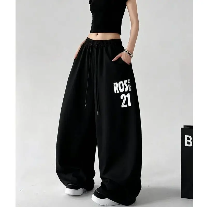 Pantalon de survêtement pour femme style européen et américain, avec cordon de serrage, coupe large, pour streetwear hip-hop et danse urbaine, collection automne