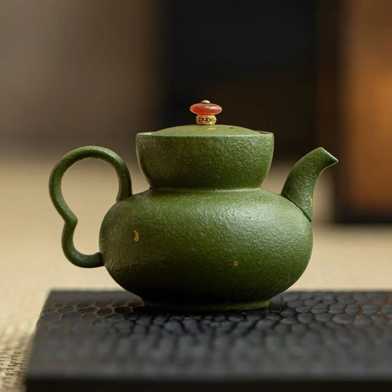 

150ML Green Orange Sprinkled Gold Antique Ceramic Teapot Kung Fu Tea Set Household Ball Hole Filter Hand-held Pot Brewing Teapot