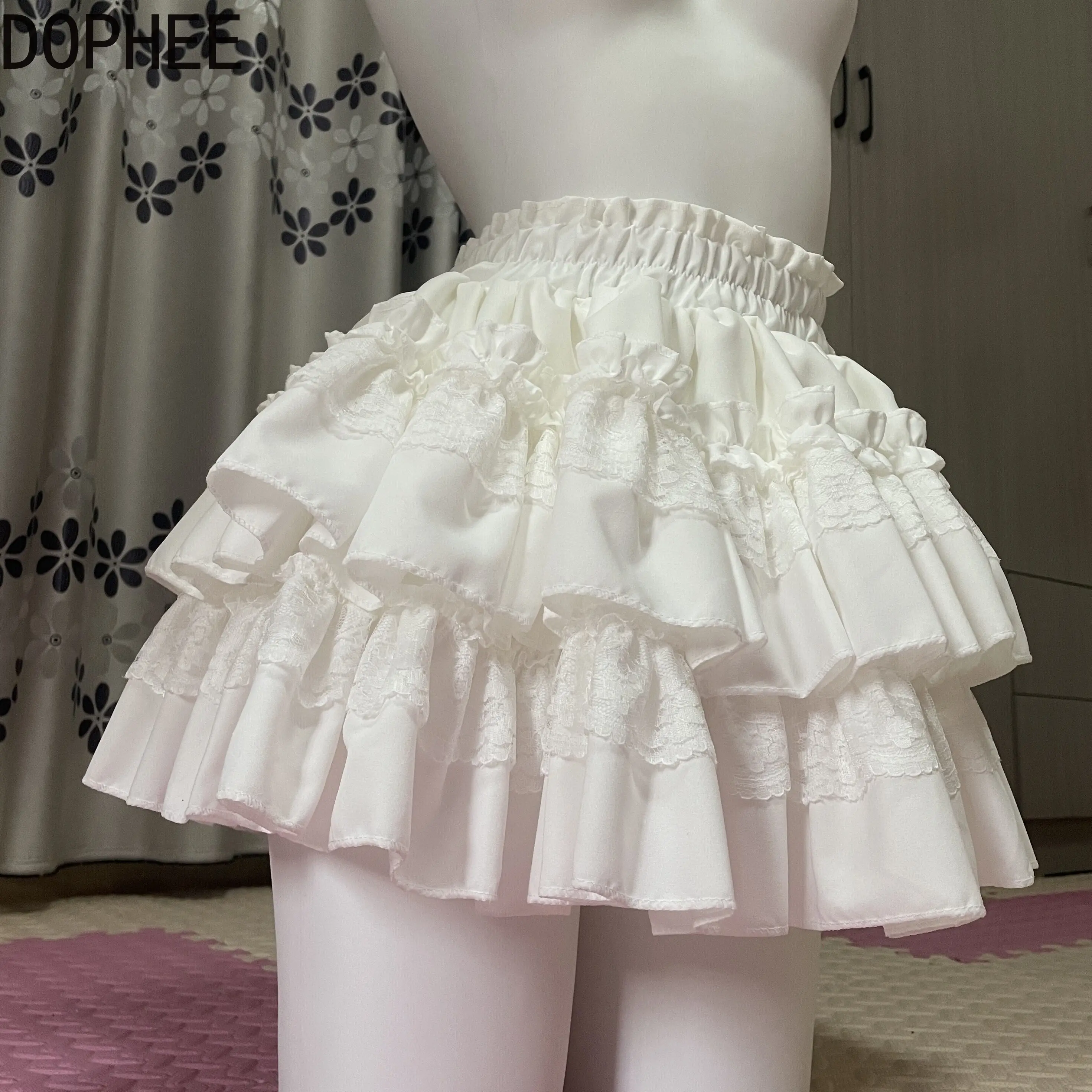 Original New Spring Summer All-match Elastic Waist White Pumpkin Pants Elegant Lace Splicing Pleated Skirt Sweet Cake Skirts