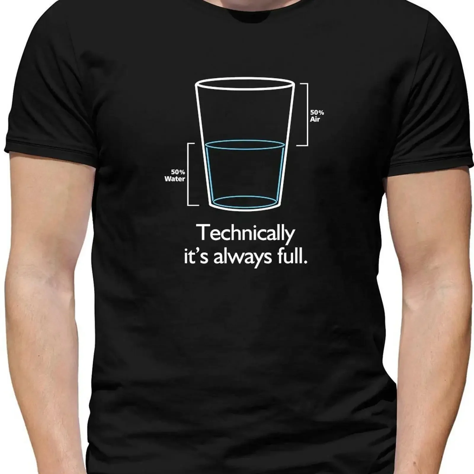 Technically Its Always Full Men's T Shirt Glass Half Optimist Realist vintage Washed Casual Stretched Breathable Slightly