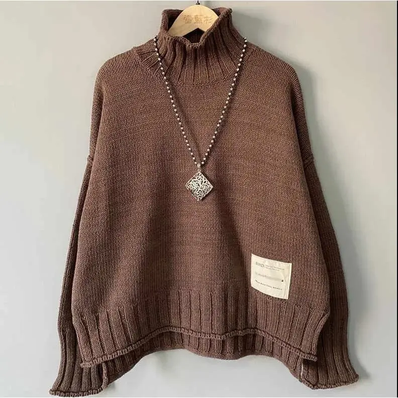 

High Neck Solid Color Pullover Sweater for Women Korean Fashion Autumn New Female Lazy Thick Pullover Casual Y2k Clothes