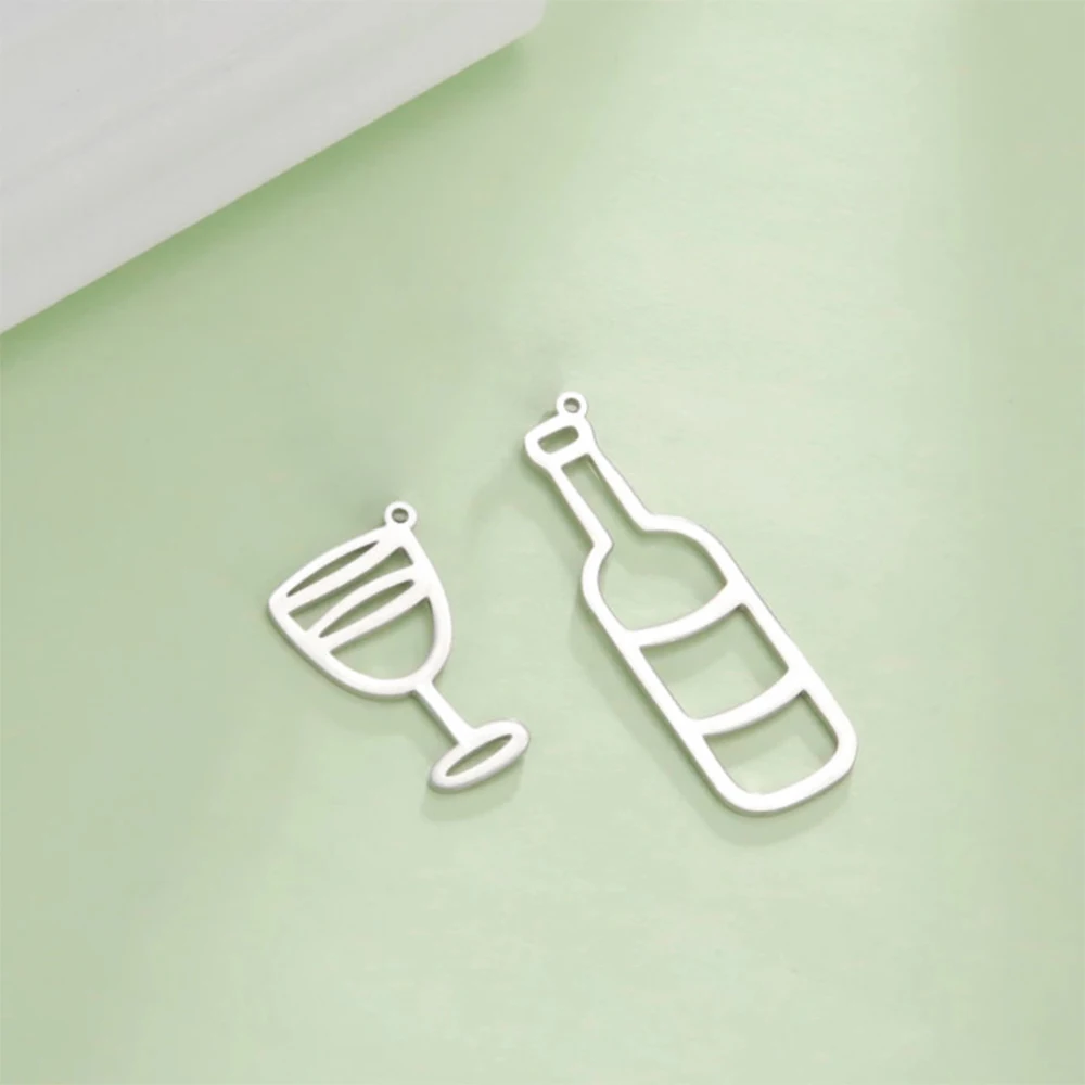 EUEAVAN 5pcs Wine Coffee Cup Bottle Pendant Stainless Steel Charms for Necklace Earrings DIY Jewelry Making Supplies Wholesale