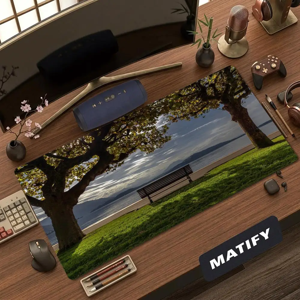 Seaside Tree Bench Mouse Pad Landscape Non-slip Mat Large Pc Gamer Cabinet Keyboard Deskmat Gaming Accessories Mousepad XXL