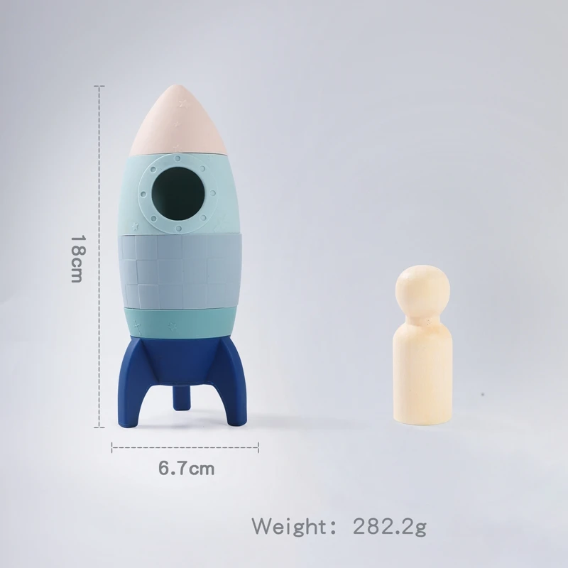 Baby Silicone Stacking Blocks Toys Cartoon Rocket Ornament Food Grade Teether BPA Free Baby Room Decoration Gifts For Newborns