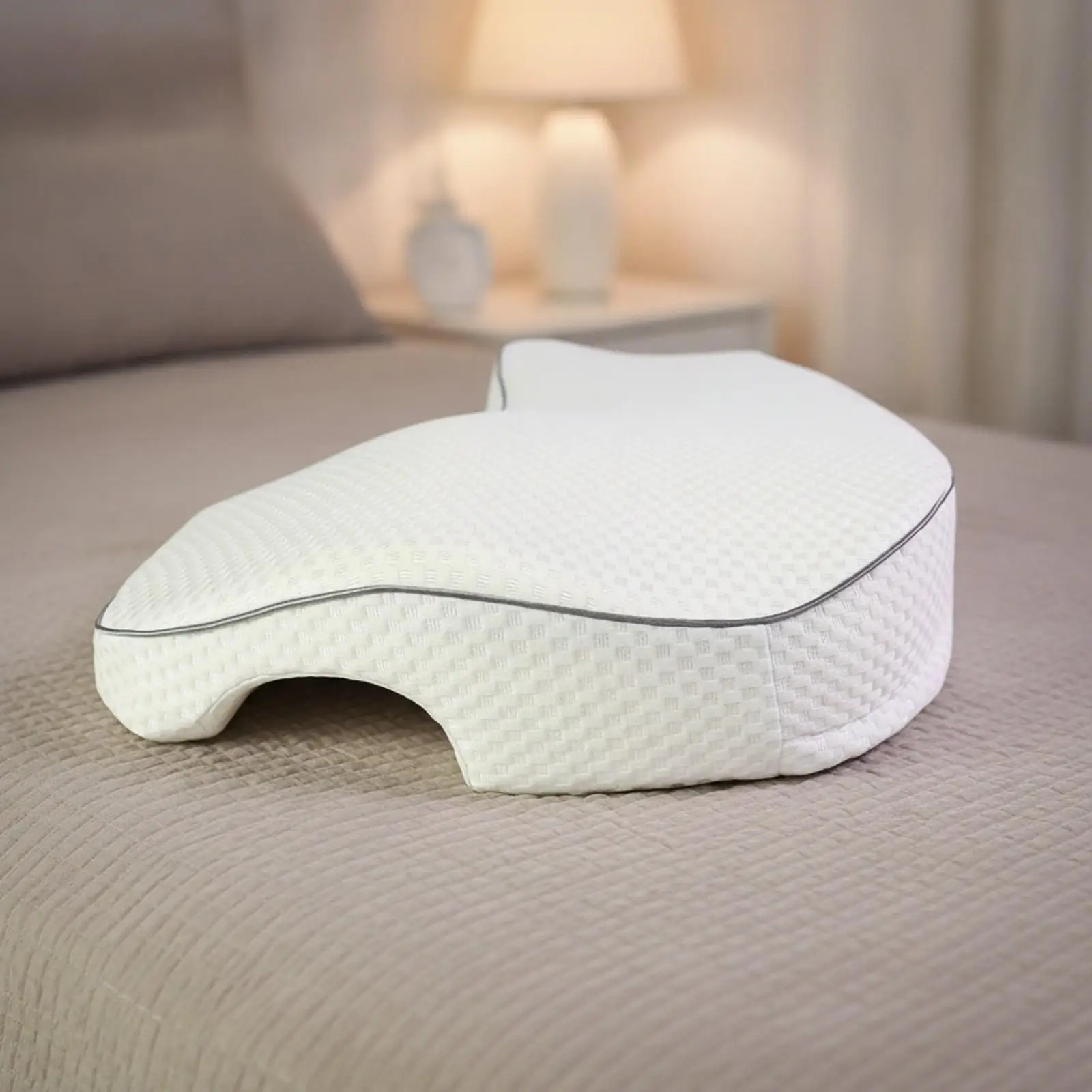 Pressure Relieving Couple Pillow L Shaped Contoured Memory Foam Bed Cushion for Neck Comfort While Sleeping