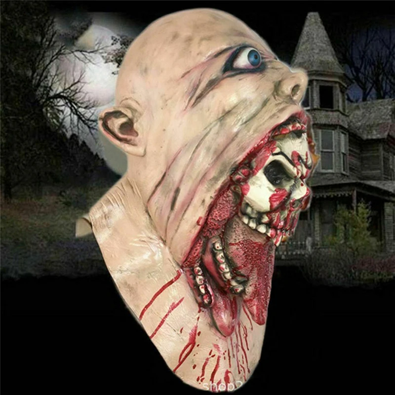 Halloween Bloody Horror Ripped Mask Double-layer Skull Latex Mask Scary Cosplay Party Props Halloween Decoration