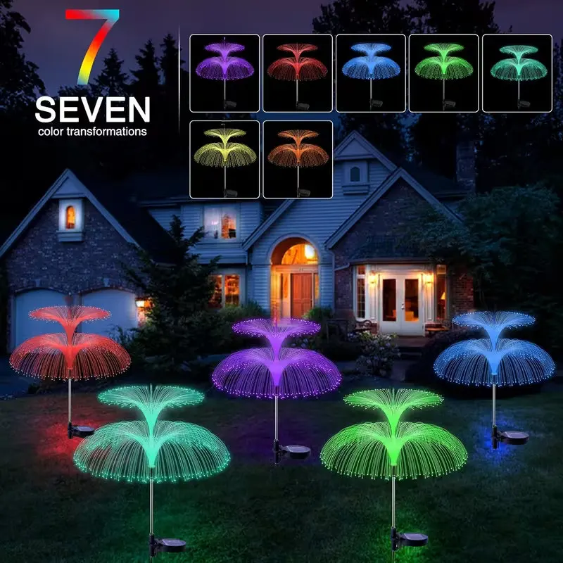 Double Layer Solar Jellyfish Lamp Outdoor Garden Ground Light 7-color Changing Garden Lawn Decorative Light