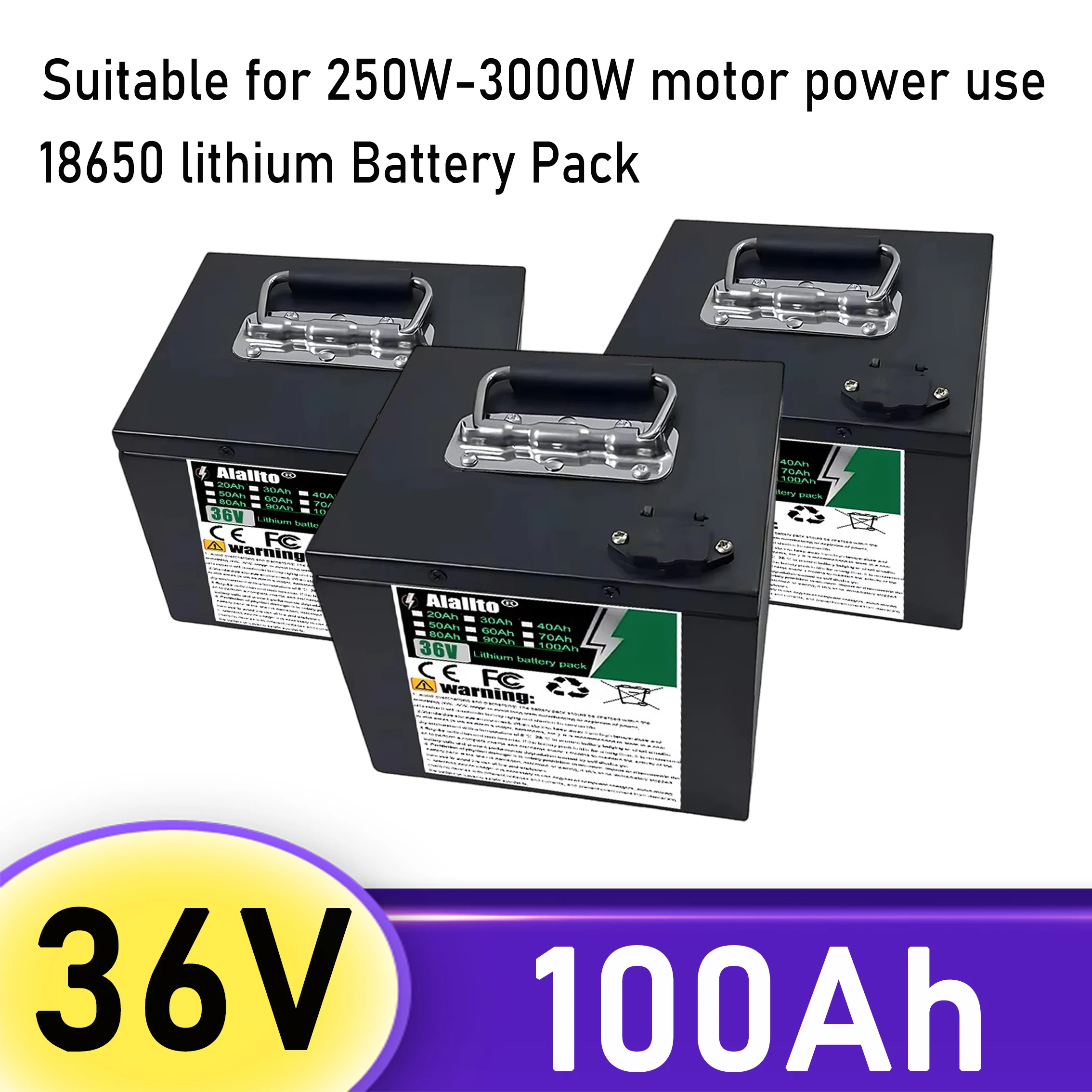 

36V 20Ah-100Ah， 18650 lithium-ion battery, suitable for replacing batteries in motors of equipment below 3000W