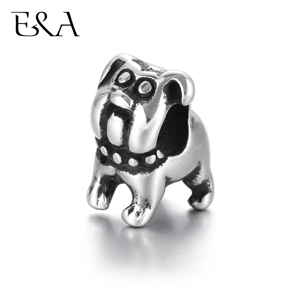 Stainless Steel European Beads Dog 5mm Hole Blacken Metal Animal Charm Slider for DIY Bracelet Jewelry Making Bead Supplies