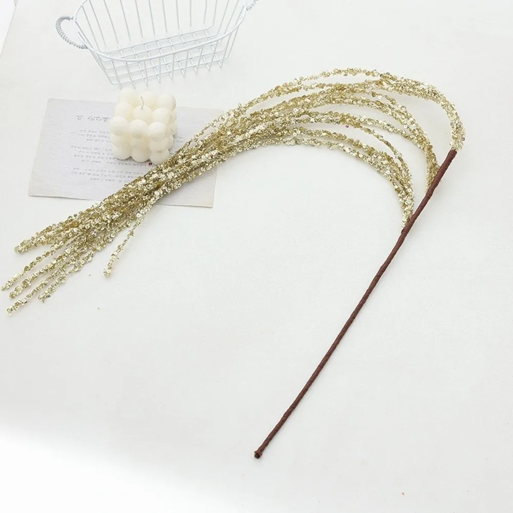 Sequin Glitter Christmas Branch Sticks Tassel Design Artificial Plant Artificial Plant Decoration White Color Wheat Ears Style