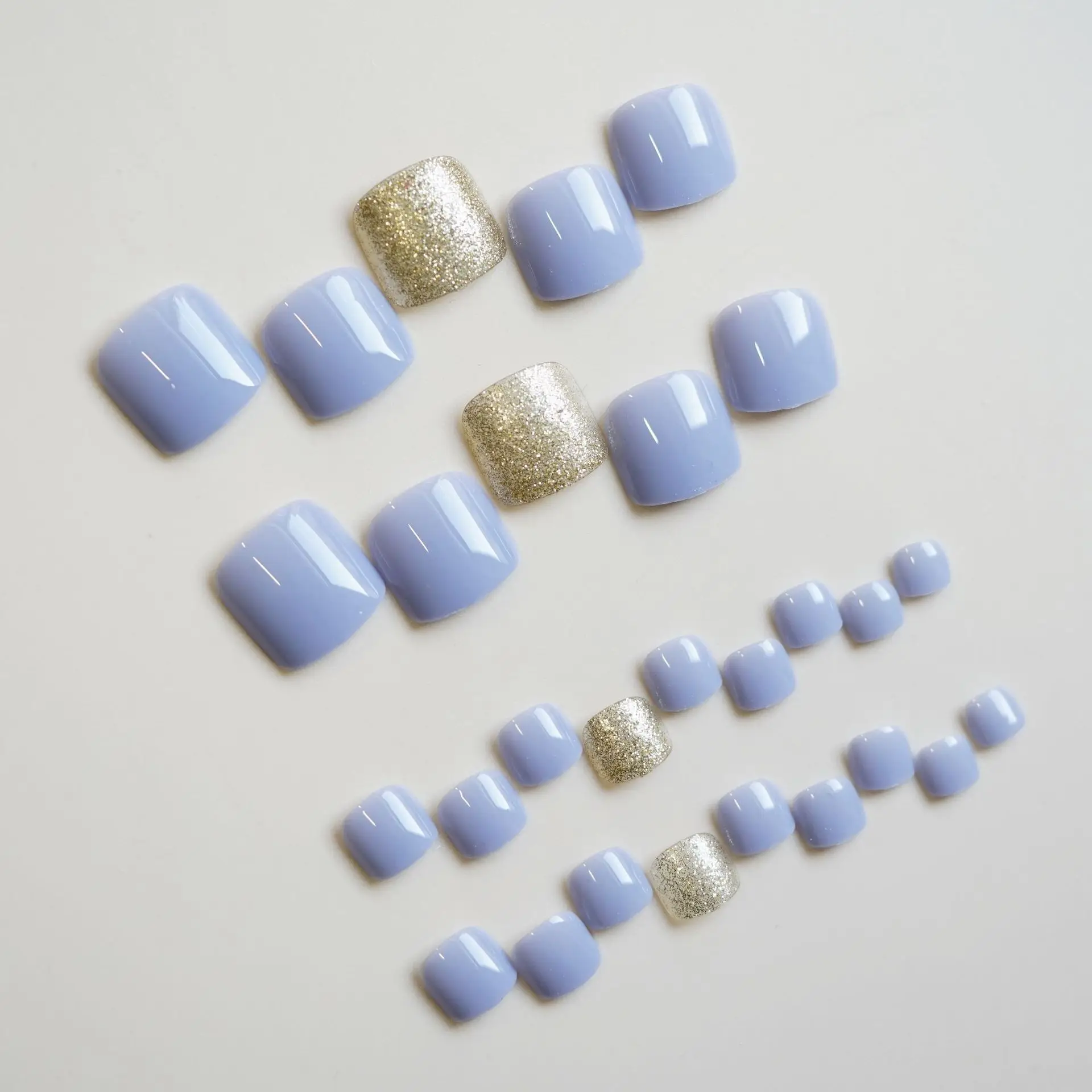 Easy-Apply Toenail Press On Nails Elegant for Weddings Haze Purple Gold Gradient Resin Toe Tips Gel Polish Coating Durable