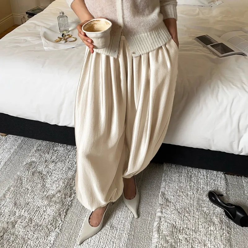 Women 2026 Spring Summer New Hot Selling Satin Drape Harem Pants Elegant Commute Versatile Casual Trousers Trendy Chic Daily Hit