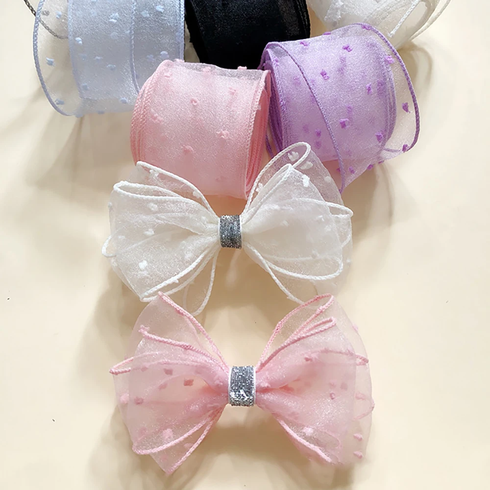 Chainho,Gauze Ribbon,Pure Color,With Dot,DIY Handmade Bow Tie Materials,Gift Flower Packaging,Width:50mm,SD09