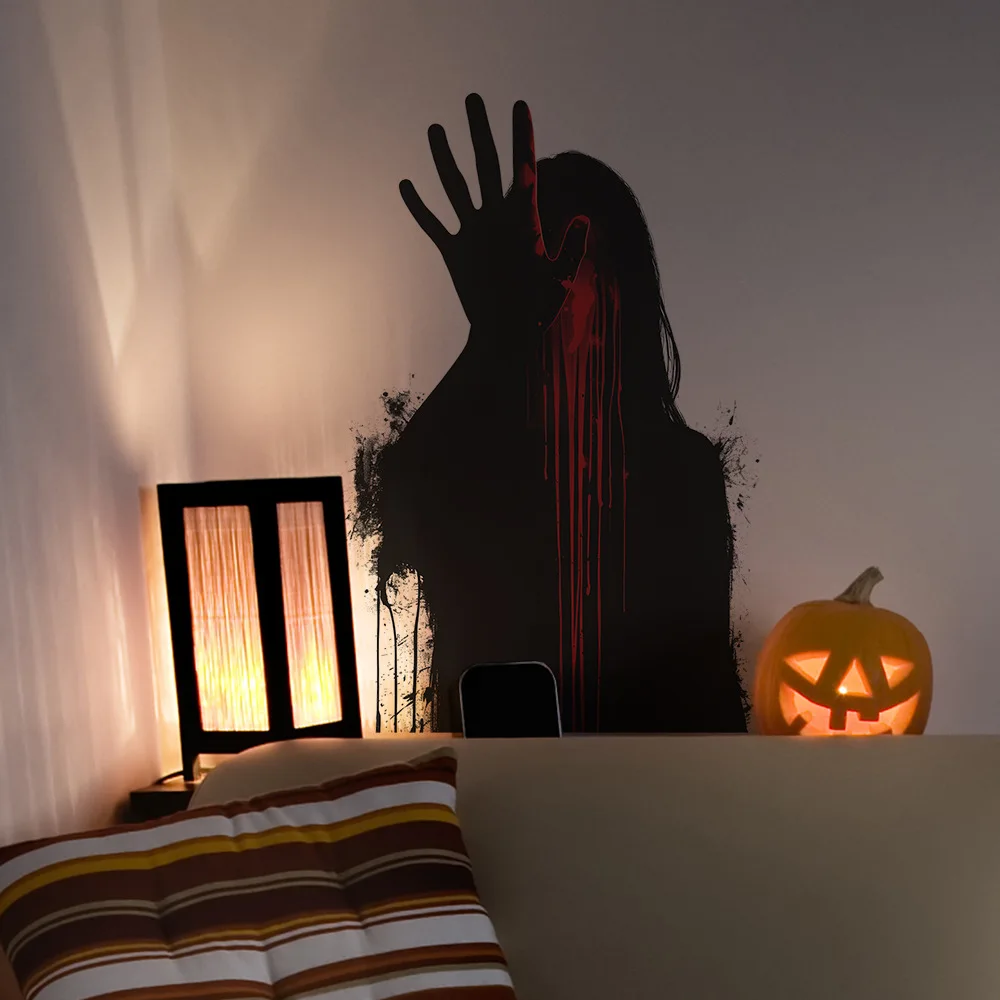 Halloween Horror Faceless Female Ghost Breaks Wall Skull Zombie Ax Bedroom Living Room Home Atmosphere Decoration Wall Sticker