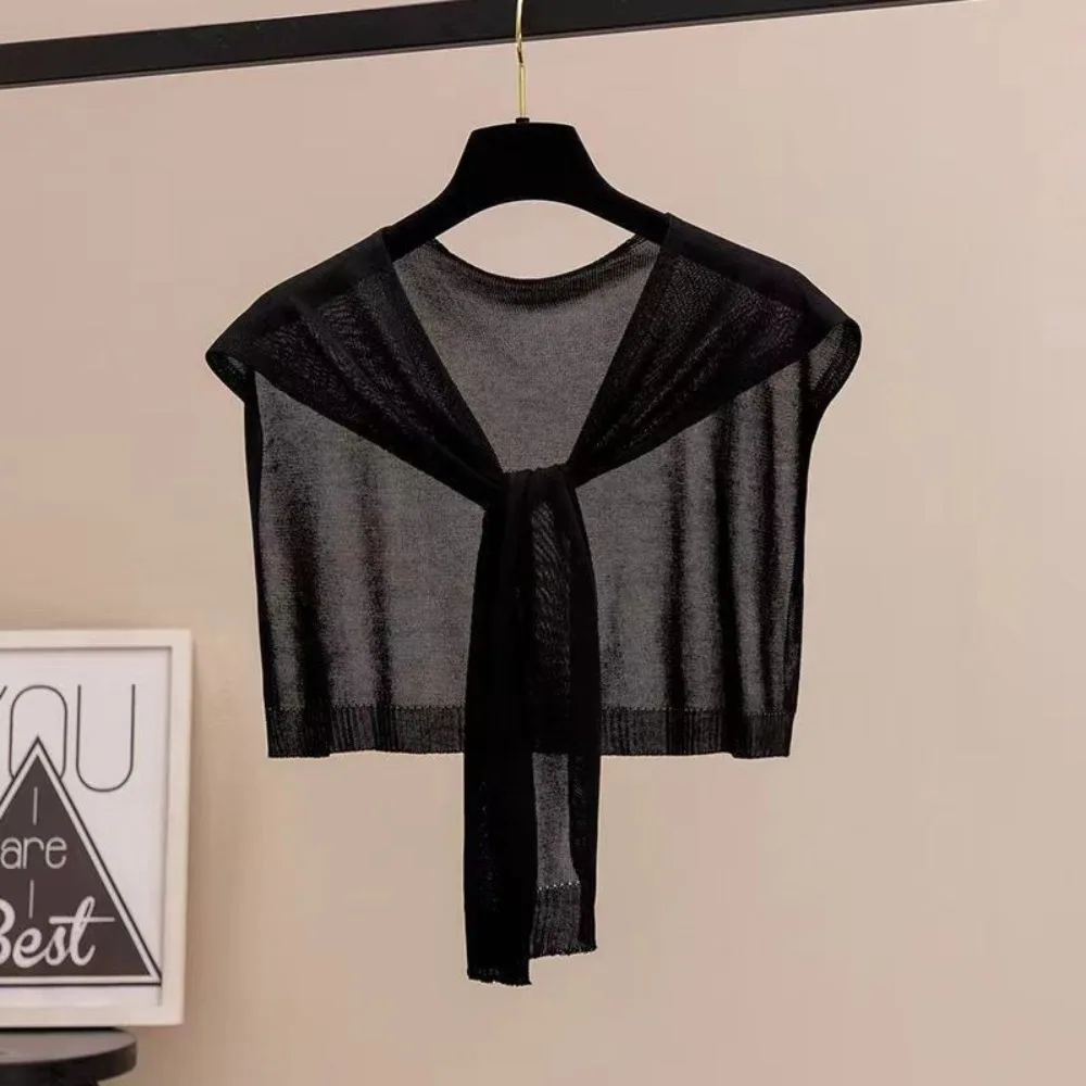 Fashion Thin Knitted Shawl Knot Design Lightweight Fake Collar Neck Guard Air Conditioning Scarf Women Girls