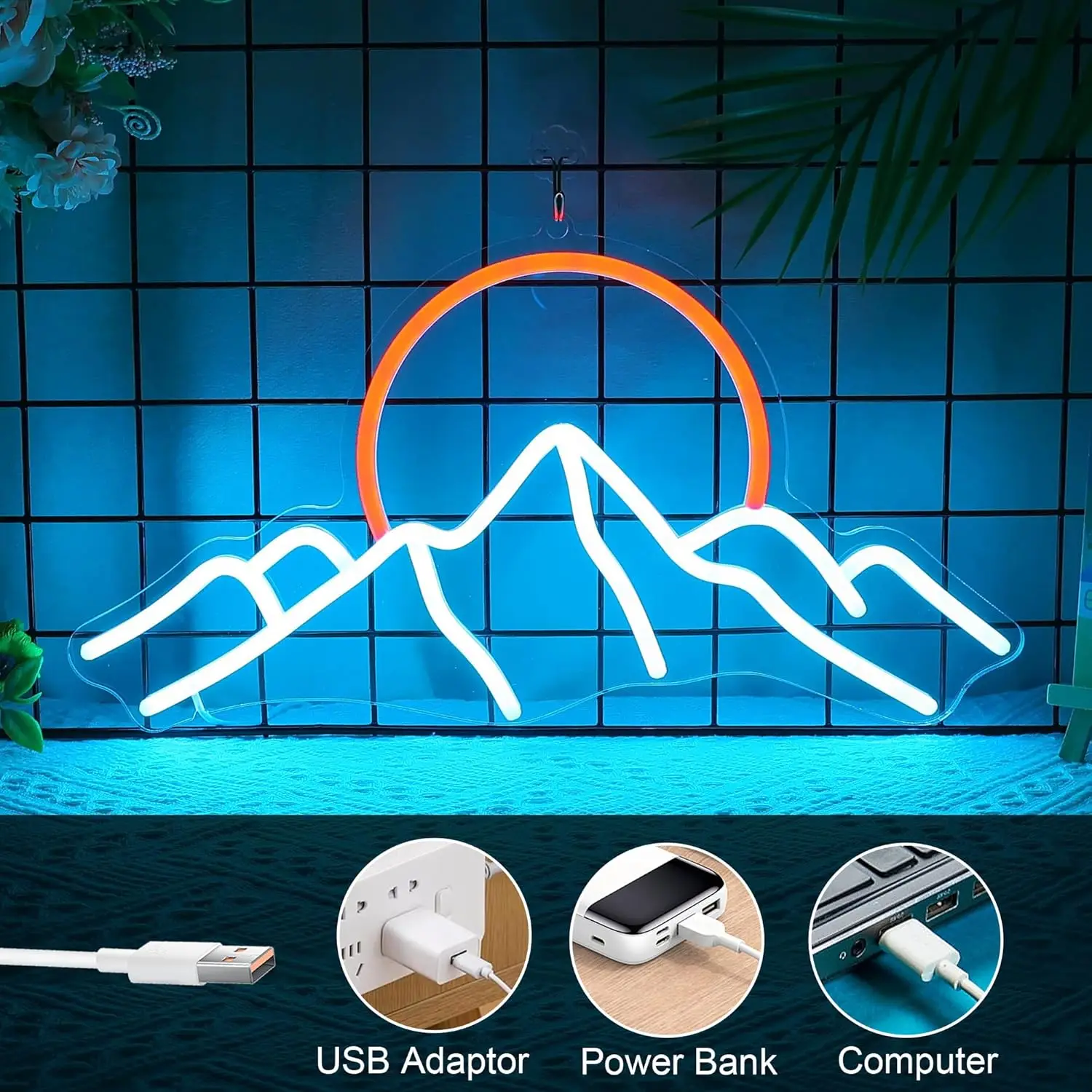 Sunrise Ice Mountain Neon Sign Wall Decor Sun Sunset LED Light Bedroom Room Hotel Partner Company Studio Sushi Japanese Japan