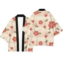 Trendy 3D Orange Flower Pattern Japanese Kimono Haori Casual Loose Open Front Coat Summer Casual Breathable Unisex Tops