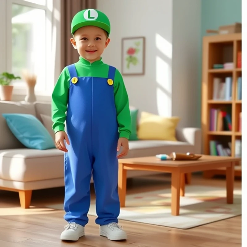 

Boys Girls Halloween Cosplay Costume Game Super Maria Hat Top Jumpsuit Beard Gloves Suit Theme Party Role Playing Set