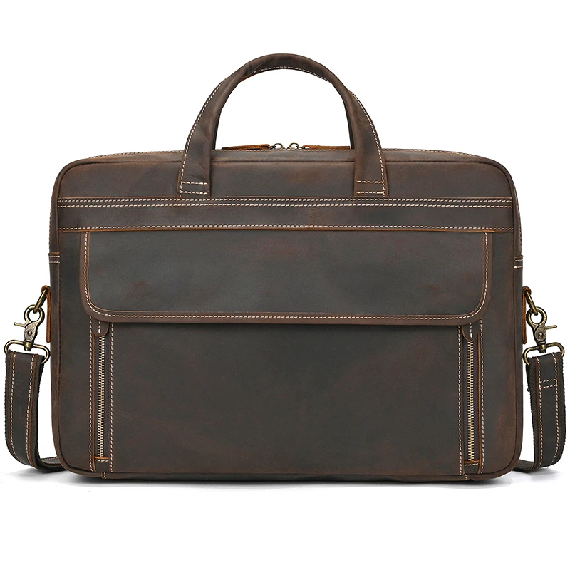 45cm Large Briefcase Bag Genuine Leather Laptop Bag For 16 17.3 Inch Computer Bag Crazy Horse Leather Male Shoulder Bag Vintage