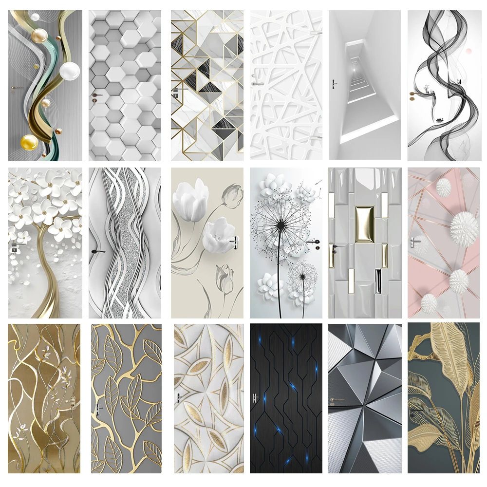 Sticker mural auto-adhésif en PVC, motif abstrait minimaliste de luxe, géométrique floral doré, amovible, pour décoration murale d'entrée de maison