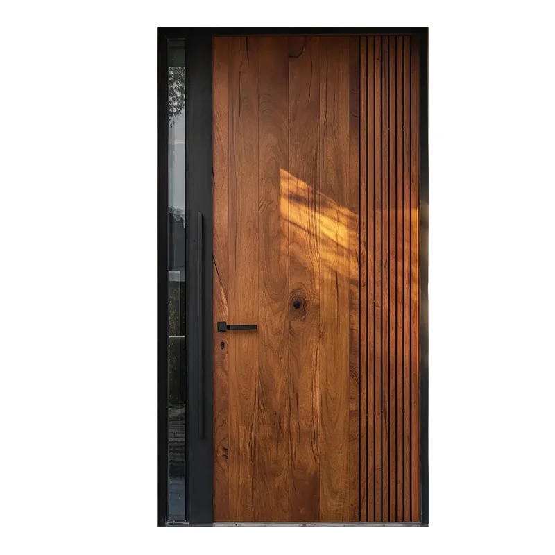 

Современная простая дверь из цельного дерева, североамериканская входная дверь из черного ореха, противоугонная светлая роскошная распашная дверь из черного ореха на заказ