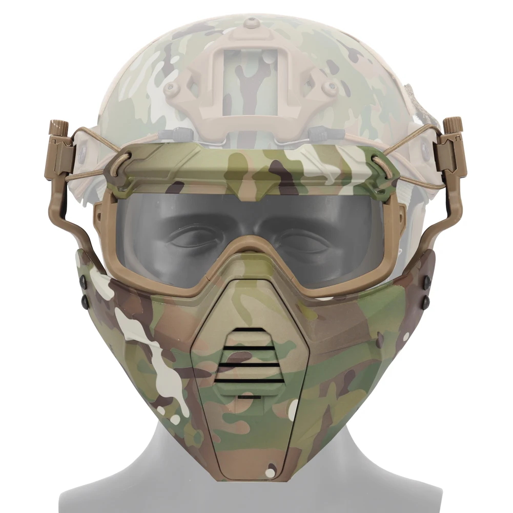 Tactical Gear Split Type Set Modular Hunting Helmet Half Face Mask with Safety Goggles Lens for Paintball Airsoft Cs Wargame