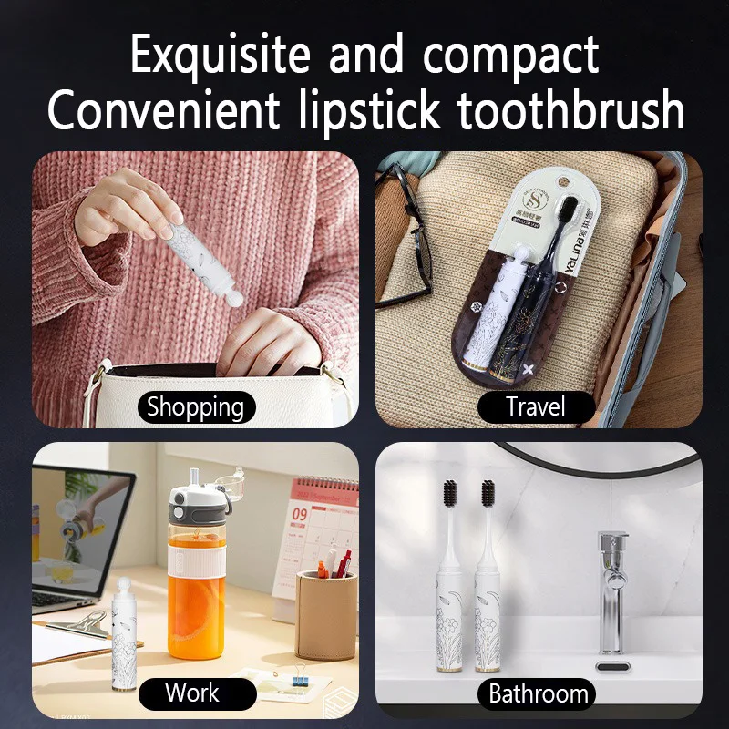 2-delige tandenborstels in de vorm van lippenstift Draagbare opvouwbare plastic tandenborstels Tanden reinigen en mondverzorging voor reizen Tandenborstelset