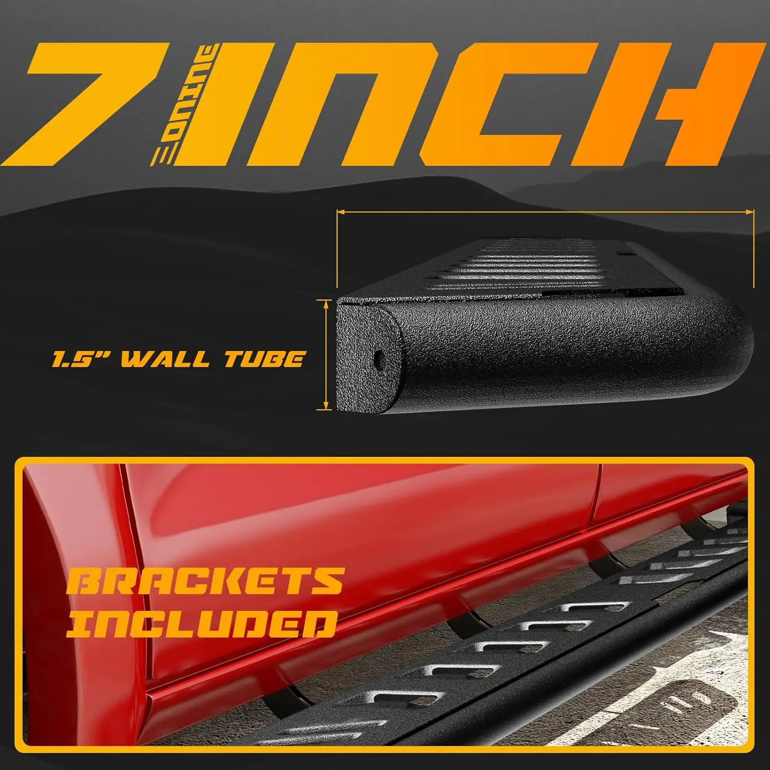 Custom Fit Side Step Nerf Bars for 2019-2026 Chevy Silverado & GMC Sierra 1500, 2020-2026 Silverado/Sierra 2500HD/3500HD Crew Cab - 7 Inch Textured Black Running Board