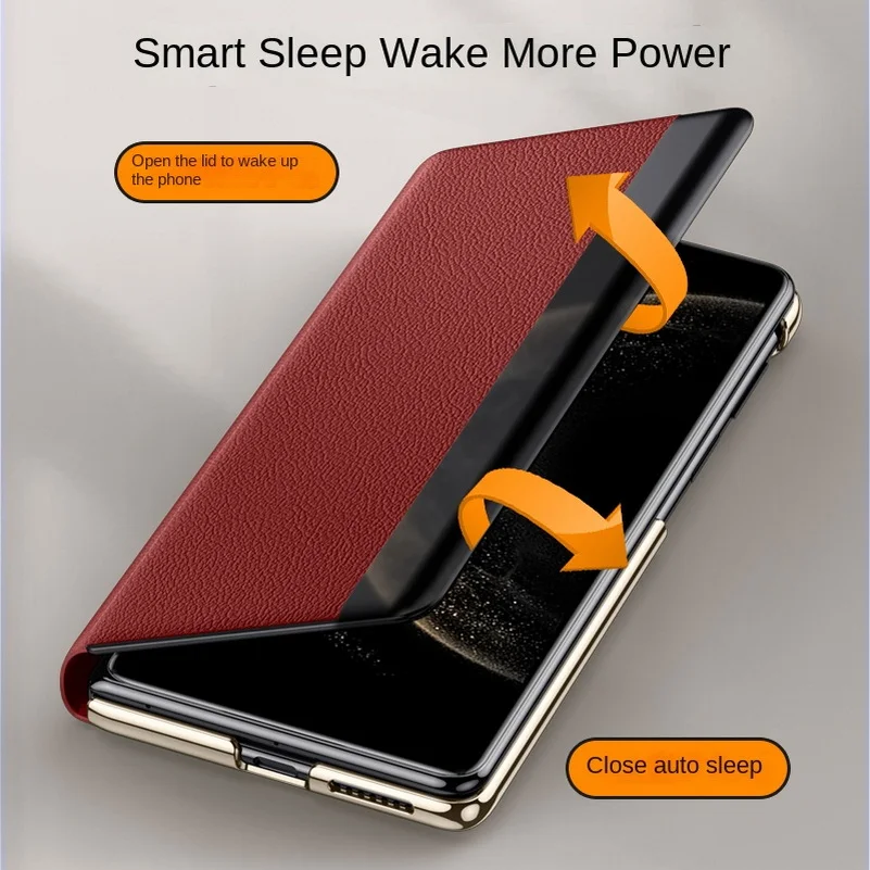 

Роскошный кожаный чехол-накладка Smart Window Smart Sleep с магнитным держателем для объектива и полной защитой для Huawei Mate X6