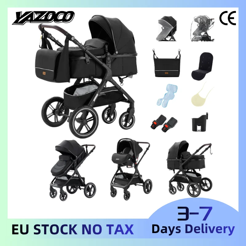 Poussette bébé 3-en-1 haut de gamme avec cadre en aluminium léger, siège auto, pliable, respirante, pour l'été, landau nouveau-né