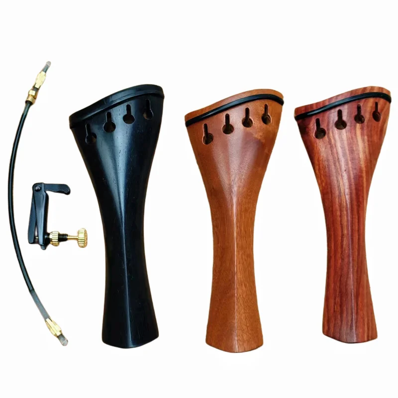 Harp/Standard Violin Tailpiece With Gut And Fine tuner 4/4 Full Size Ebony Rosewood Carved Shell Inlays Tail Piece