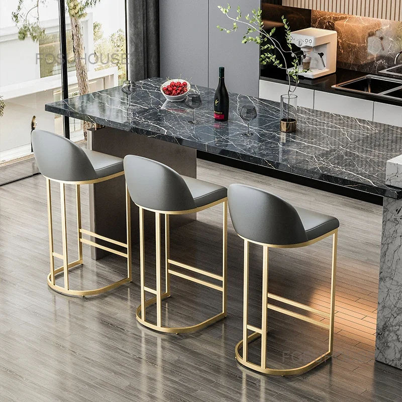 Luxury Home Creative Golden Bar Chairs for kitchen Furniture counter Simple High Bar Chair Leisure Leather Backrest Bar Stools K