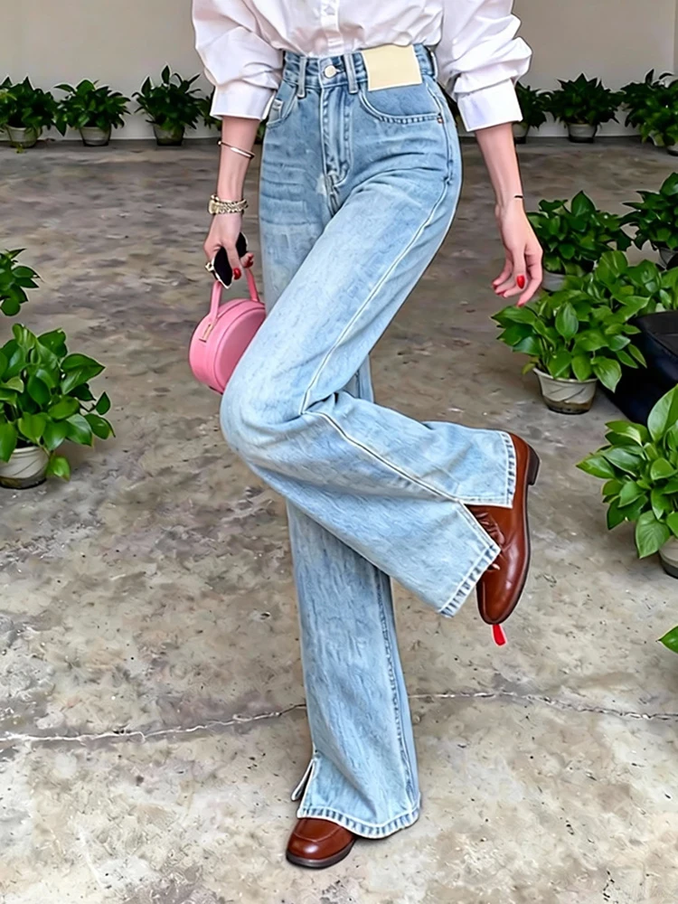 PBAP Light Wash Baggy Jeans Korean Cleanfit Pockets Whiskers Loose Casual Straight Wide Leg Denim Pants Vintage Woman Clothes