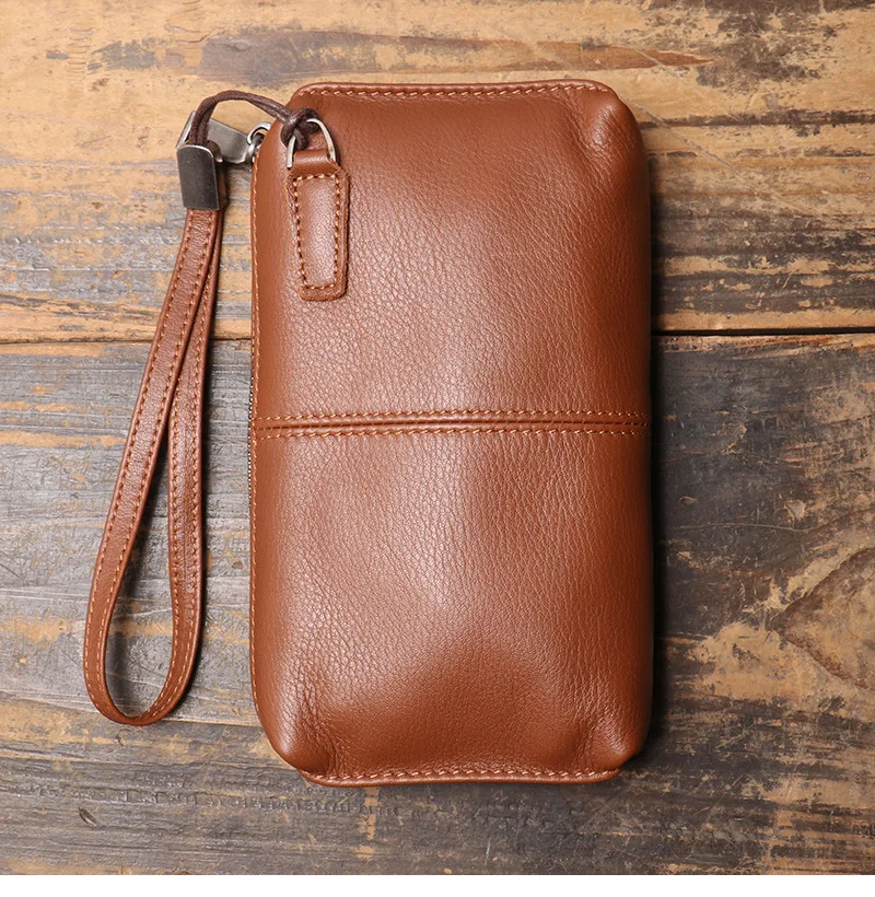 Neue Herren-Clutch aus echtem Leder, weiche Leder-Reißverschluss-Langbörse aus hochwertigem Rindsleder, lässige Handtasche – Detail 3