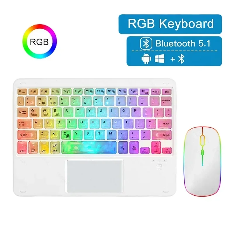 

RGB Rainbow Backlit Wireless Bluetooth Keyboard Touchpad and Mouse Wireless Spanish Korean Keyboard for iPad Laptops Tablet PC