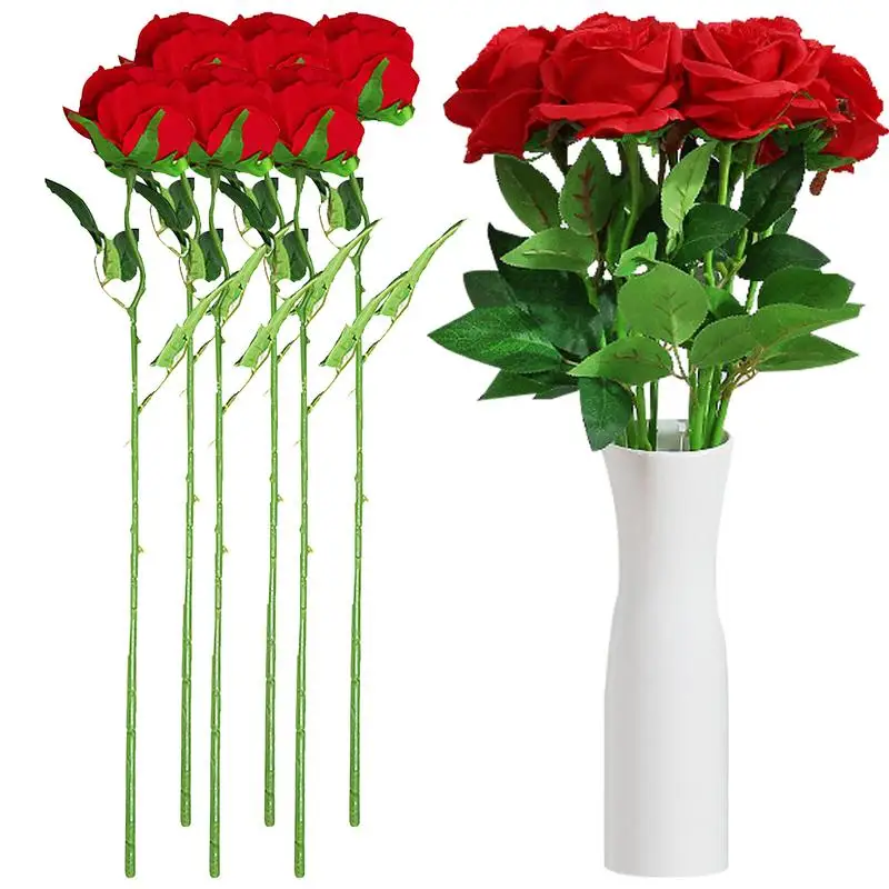 

Artificial Rose Bouquet 10X Faux Roses With Stems Romantic Home Decor For Valentine's Day Party Mother's Day Birthday