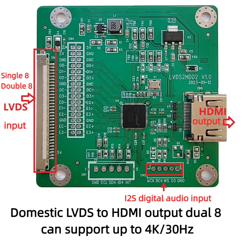 

customized LVDS to HDMI Supports 4K/30Hz LT2611UXC Solution