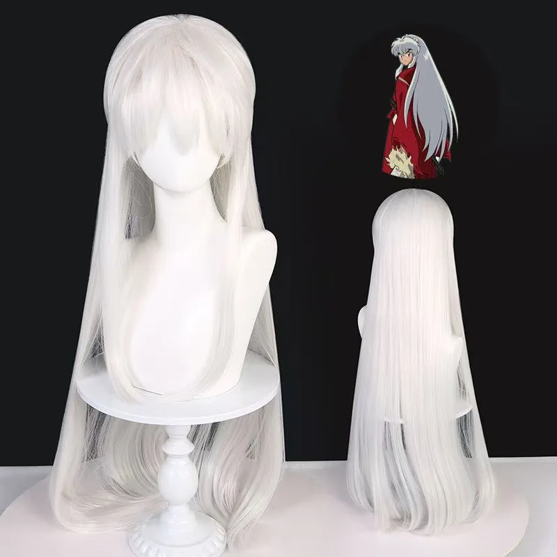 

1 piece of white broken hair with bangs, long straight hair, Inuyasha anime, Sasebo Maru, cosplay wig