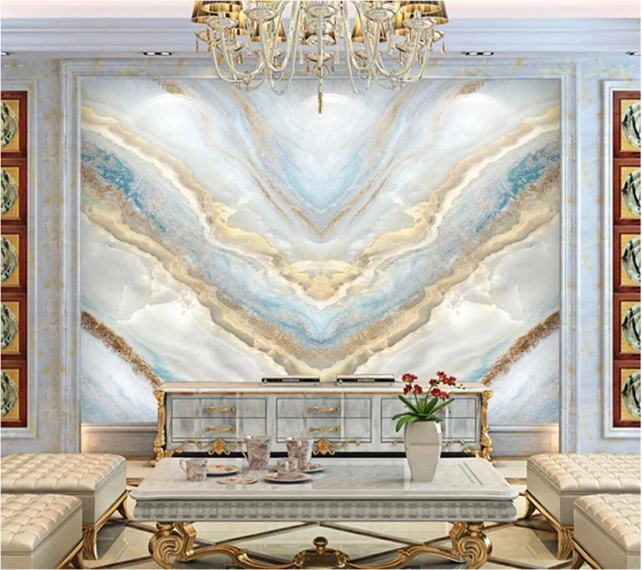 Customized products Wallpaper 3D Marble Pattern Landscape Flower Sunrise Background Wall Stone Vein Fashion Aegean Sea Stone 3 D