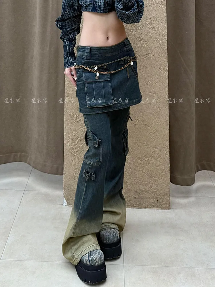 Women's Skinny Denim Pants Kpop Designer 2000s Abi Bell Bottom Low Rise Jeans Abi Long Trousers Japanese Y2k Grunge High Street