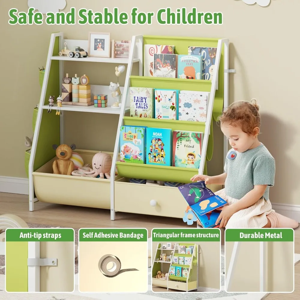 رف كتب مونتيسوري للأطفال من 3 طبقات مع صناديق قابلة للإزالة لغرف الأطفال الصغار
